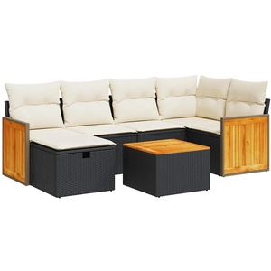 vidaXL Salon de jardin 6 pcs avec coussins noir résine tressée pas cher