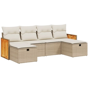 vidaXL Salon de jardin avec coussins 6 pcs beige résine tressée pas cher