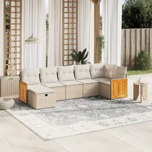 vidaXL Salon de jardin avec coussins 7 pcs beige résine tressée pas cher