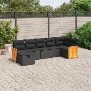 vidaXL Salon de jardin 7 pcs avec coussins noir résine tressée pas cher