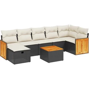 vidaXL Salon de jardin 8 pcs avec coussins noir résine tressée pas cher