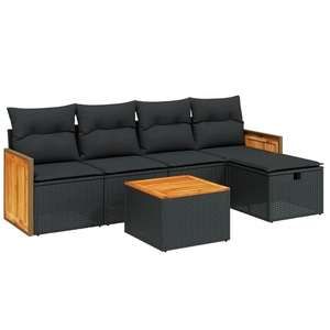 vidaXL Salon de jardin 5 pcs avec coussins noir résine tressée pas cher