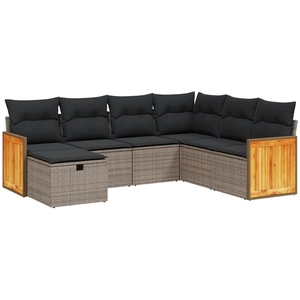 vidaXL Salon de jardin avec coussins 7 pcs gris résine tressée pas cher