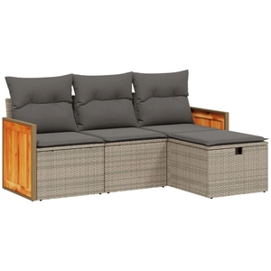 vidaXL Salon de jardin 4 pcs avec coussins gris résine tressée pas cher