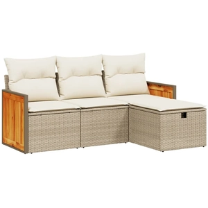 vidaXL Salon de jardin avec coussins 4 pcs beige résine tressée pas cher