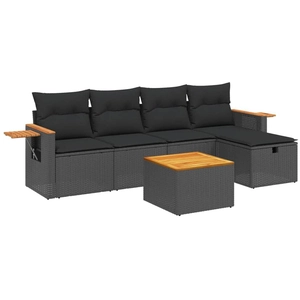 vidaXL Salon de jardin 5 pcs avec coussins noir résine tressée pas cher