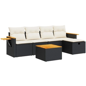 vidaXL Salon de jardin 5 pcs avec coussins noir résine tressée pas cher