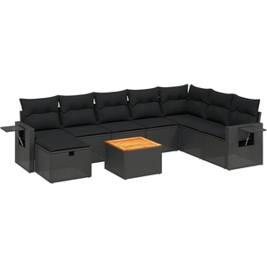 vidaXL Salon de jardin 9 pcs avec coussins noir résine tressée pas cher