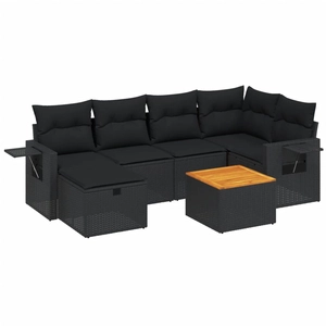 vidaXL Salon de jardin 7 pcs avec coussins noir résine tressée pas cher