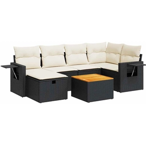 vidaXL Salon de jardin 7 pcs avec coussins noir résine tressée pas cher
