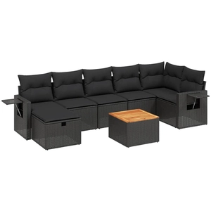 vidaXL Salon de jardin 8 pcs avec coussins noir résine tressée pas cher