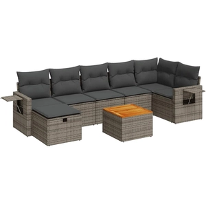 vidaXL Salon de jardin 8 pcs avec coussins gris résine tressée pas cher