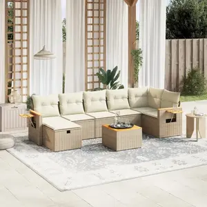 vidaXL Salon de jardin avec coussins 8 pcs beige résine tressée pas cher