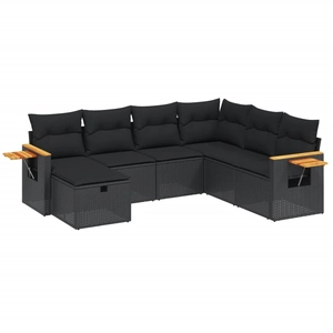 vidaXL Salon de jardin 7 pcs avec coussins noir résine tressée pas cher