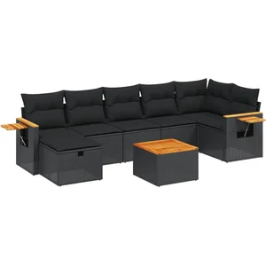vidaXL Salon de jardin 8 pcs avec coussins noir résine tressée pas cher