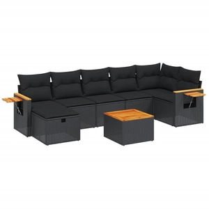 vidaXL Salon de jardin 7 pcs avec coussins noir résine tressée pas cher