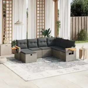 vidaXL - 7-delige - Loungeset - met - kussens - poly - rattan - grijs pas cher