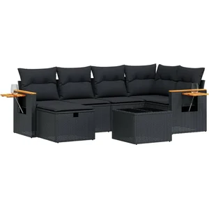 vidaXL Salon de jardin 7 pcs avec coussins noir résine tressée pas cher