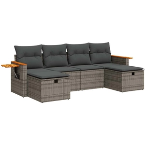 vidaXL Salon de jardin 6 pcs avec coussins gris résine tressée pas cher