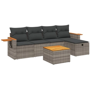 vidaXL Salon de jardin 5 pcs avec coussins gris résine tressée pas cher