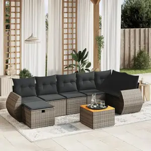vidaXL Salon de jardin 8 pcs avec coussins gris résine tressée pas cher