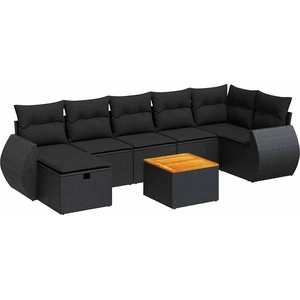 vidaXL Salon de jardin 8 pcs avec coussins noir résine tressée pas cher