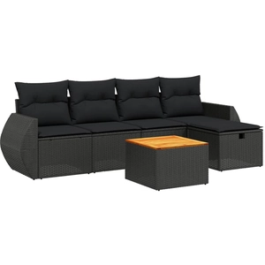 vidaXL Salon de jardin 6 pcs avec coussins noir résine tressée pas cher
