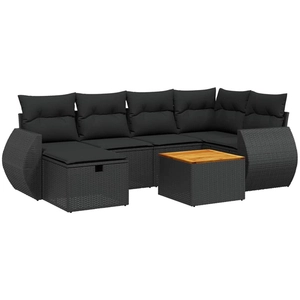 vidaXL Salon de jardin 7 pcs avec coussins noir résine tressée pas cher