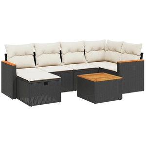 vidaXL Salon de jardin 6 pcs avec coussins noir résine tressée pas cher