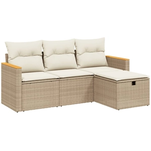 vidaXL Salon de jardin avec coussins 4 pcs beige résine tressée pas cher