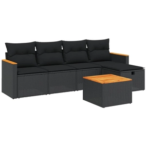 vidaXL Salon de jardin 5 pcs avec coussins noir résine tressée pas cher