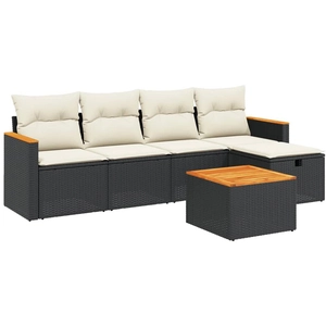 vidaXL Salon de jardin 5 pcs avec coussins noir résine tressée pas cher