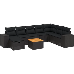 vidaXL Salon de jardin 9 pcs avec coussins noir résine tressée pas cher