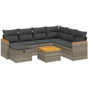 vidaXL Salon de jardin 8 pcs avec coussins gris résine tressée pas cher