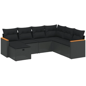vidaXL Salon de jardin 8 pcs avec coussins noir résine tressée pas cher