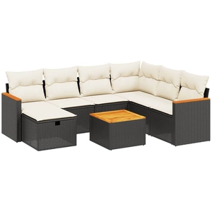 vidaXL Salon de jardin 8 pcs avec coussins noir résine tressée pas cher
