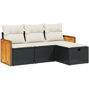 vidaXL Salon de jardin 4 pcs avec coussins noir résine tressée pas cher