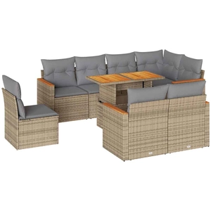 vidaXL Salon de jardin avec coussins 9 pcs beige résine tressée pas cher