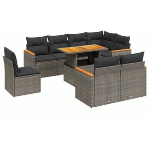 vidaXL Salon de jardin 9 pcs avec coussins gris résine tressée pas cher