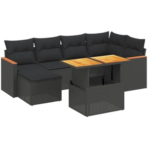 vidaXL Salon de jardin 7 pcs avec coussins noir résine tressée pas cher