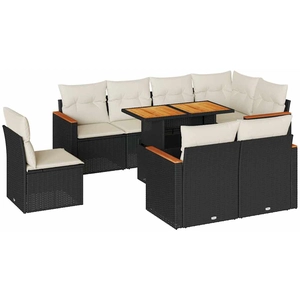 vidaXL Salon de jardin 9 pcs avec coussins noir résine tressée pas cher
