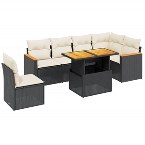 vidaXL Salon de jardin 7 pcs avec coussins noir résine tressée pas cher