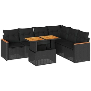 vidaXL Salon de jardin 7 pcs avec coussins noir résine tressée pas cher