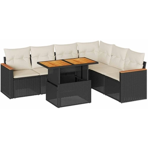 vidaXL Salon de jardin 7 pcs avec coussins noir résine tressée pas cher