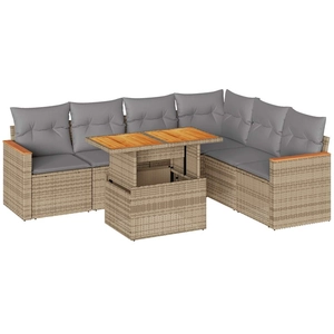 vidaXL Salon de jardin avec coussins 7 pcs beige résine tressée pas cher