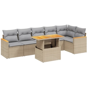 vidaXL Salon de jardin avec coussins 7 pcs beige résine tressée pas cher