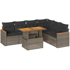 vidaXL Salon de jardin avec coussins 7 pcs gris résine tressée pas cher