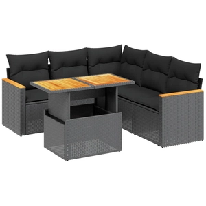 vidaXL Salon de jardin 6 pcs avec coussins noir résine tressée pas cher