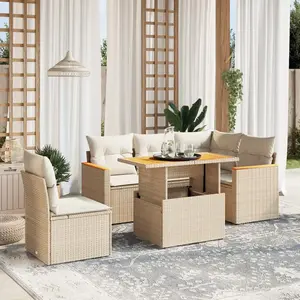 vidaXL Salon de jardin avec coussins 6 pcs beige résine tressée pas cher