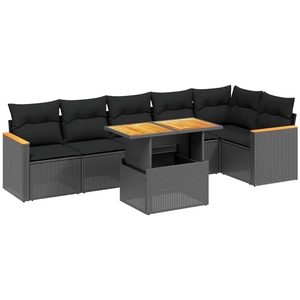 vidaXL Salon de jardin 7 pcs avec coussins noir résine tressée pas cher